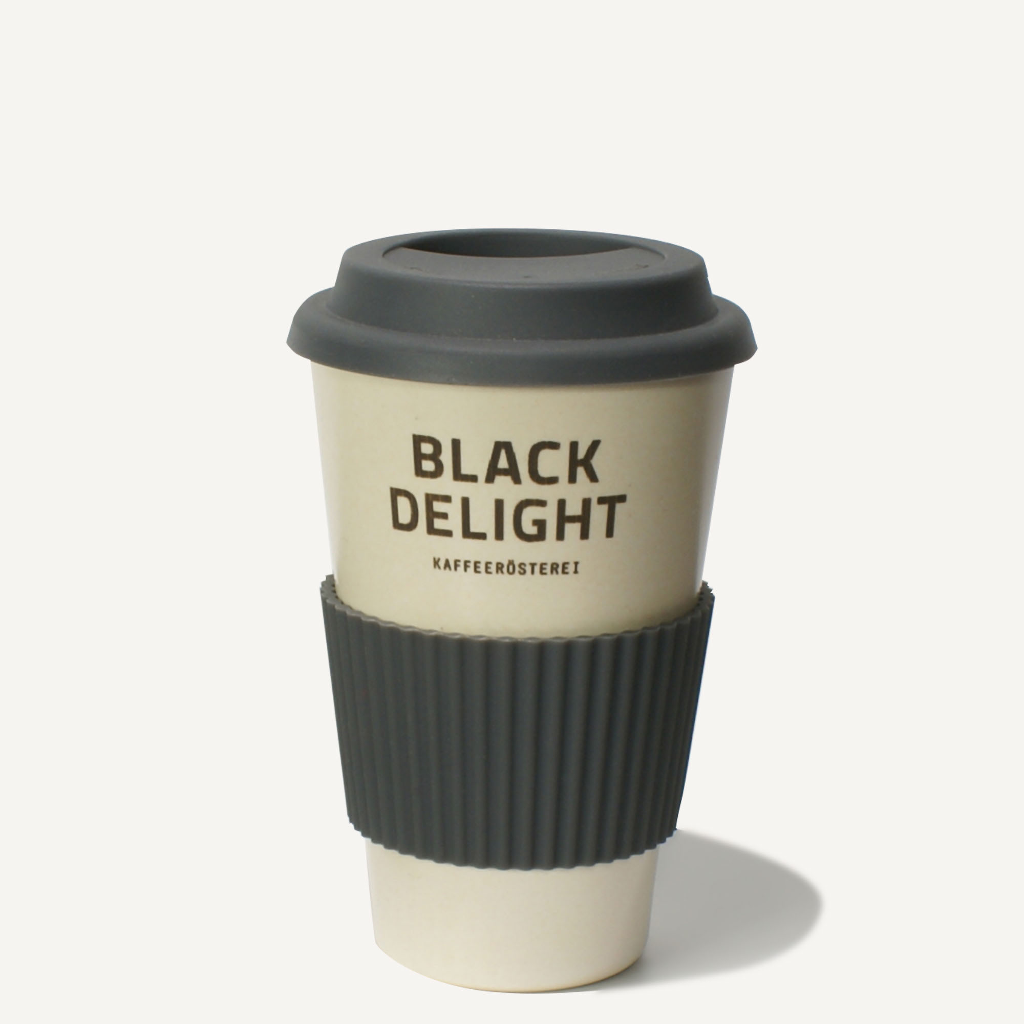 Bambusbecher mit Black Delight Logo Grau