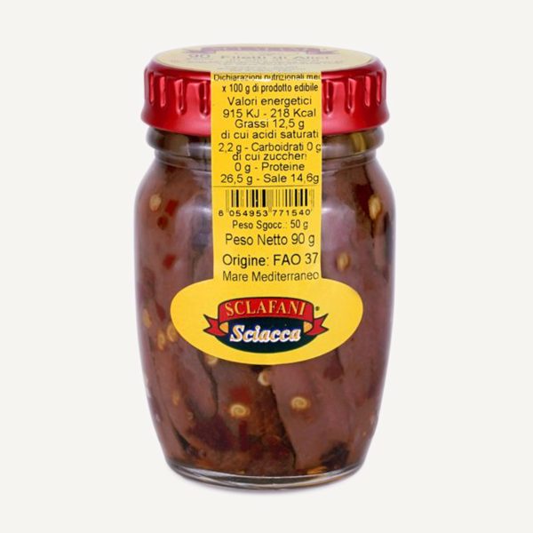Sardellenfilets in Sonnenblumenöl mit Peperoni, 90g